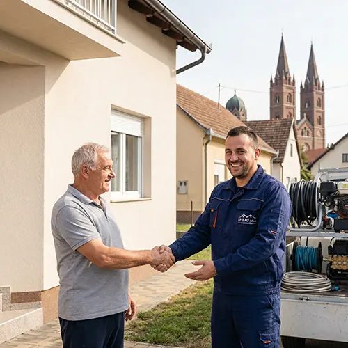 Pranje fasade Đakovo IP BAU - Sretan klijent što je fasada oprana i čista kao nova