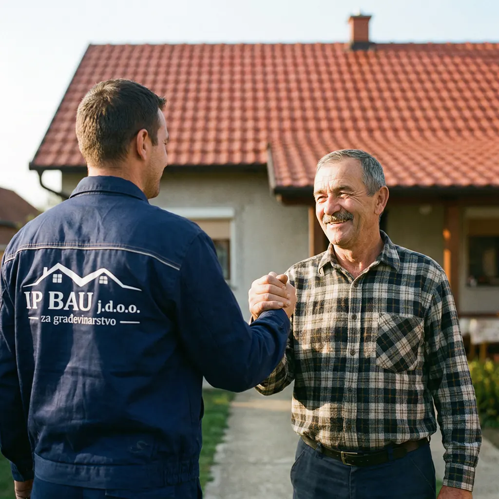 Zadovoljan klijent IP BAU zahvaljuje vlasniku jer je izrada krova napravljena savršeno